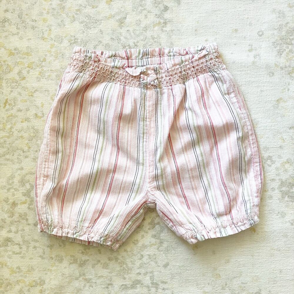 Janie and Jack Baby Girl 6-12 Mos Shorts Striped Pink Pockets Smocked Lined